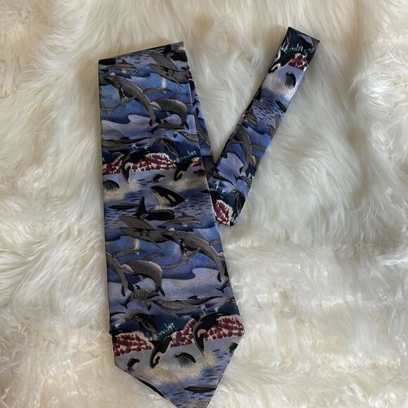 LOST KINGDOM Mens Dolphin and Whale Pattern Necktie 58” L - Picture 1 of 5